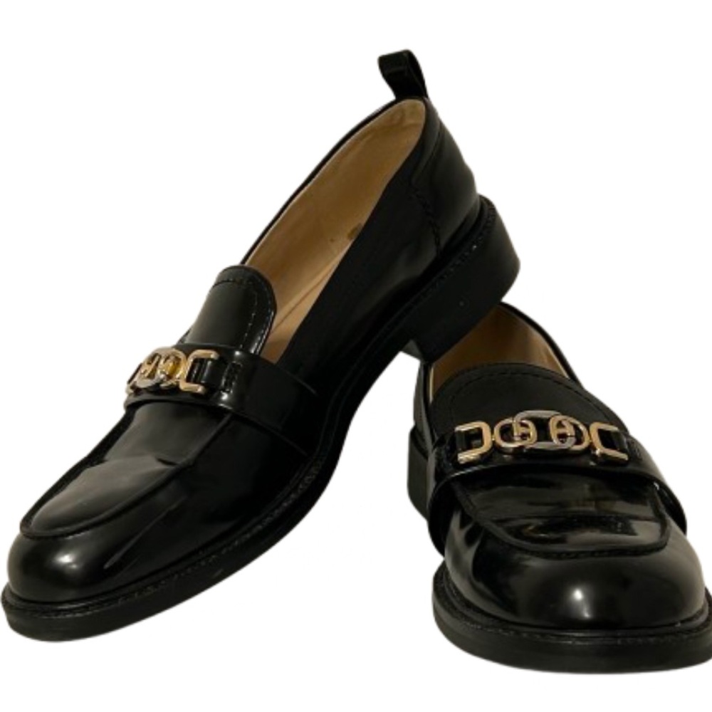 Sam Edelman Christy Black Patent Leather Chain Loafers 8.5